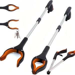 Heavy-Duty 32" Folding Orange Gripper Tool with 360° Rotating Head, 4" Wide Claws & Strong Magnetic Tip - Lightweight Stainless Steel Garbage Picker for Hotels, Home, Office Cleaning, Hotel Housekeeping Equipment, Durable Construction