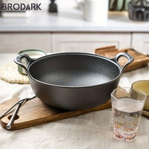 1pc BRODARK Cast Iron Soup Pot - Non-Stick, Rust Resistant, Outdoor Safe Cookware with Handles for Home & Restaurant Use, Ideal for Healthy Dinners