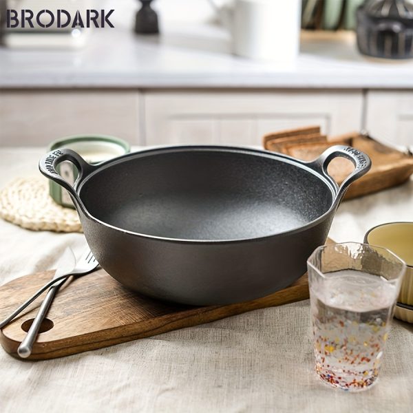1pc BRODARK Cast Iron Soup Pot - Non-Stick, Rust Resistant, Outdoor Safe Cookware with Handles for Home & Restaurant Use, Ideal for Healthy Dinners