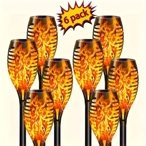6/10pcs Outdoor Solar Torch Lights with Flickering Flame Effect, & Heat Resistant, Auto On/Off Solar Powered Path Lights for Garden, Lawn, Patio, Driveway Landscape Lighting, Solar Powered Outdoor Lights, Durable Plastic Body