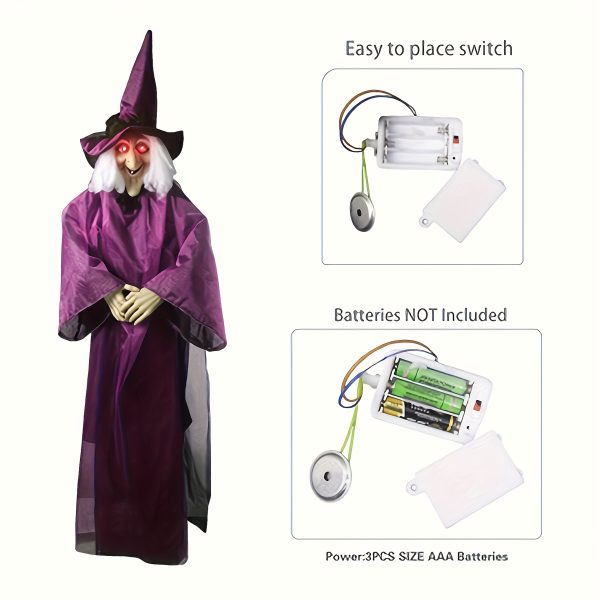 NEULRY Halloween Witch Figurine with Glowing Eyes & Red Mouth - Spooky Outdoor/Indoor Decor, Battery Operated (AAA Not Included) for Porch, Garden, or Themed Parties, Halloween Decorations - Image 4