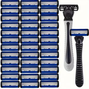 Men's 6-Layer Manual Razor Set with Non-Slip Metal Handle, Multiple Replacement Blades - Ideal for Beard and Mustache Trimming, Men's Grooming Kit|Sleek Razor Design|Durable Shaver Set, Beard Grooming Kit