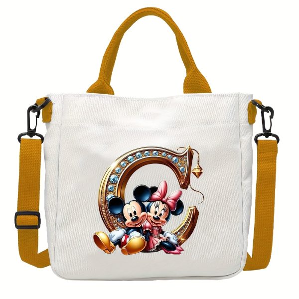 [DISNEY Crossbody Bag] DISNEY Large Capacity Crossbody Bag | White with Golden Lettering, Yellow Adjustable Strap, Durable Commuter & Travel Shoulder Bag for Women, Perfect Birthday Gift, Playful Design, Goldtoned Lettering, Mickey & Minnie Mouse - Image 8