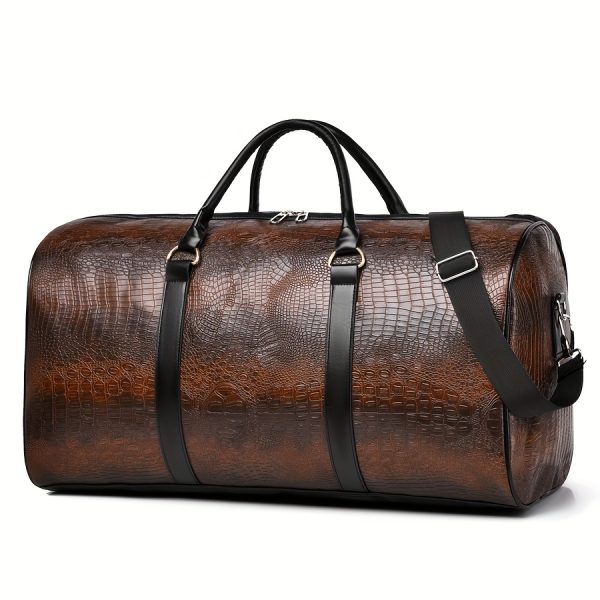 [Retro Duffel Bag] Durable Retro Crocodile-Textured Large Capacity Travel Duffel Bag | Unisex Vacation Luggage, Deep Brown/Black, Versatile Gift for Men & Women - Image 2