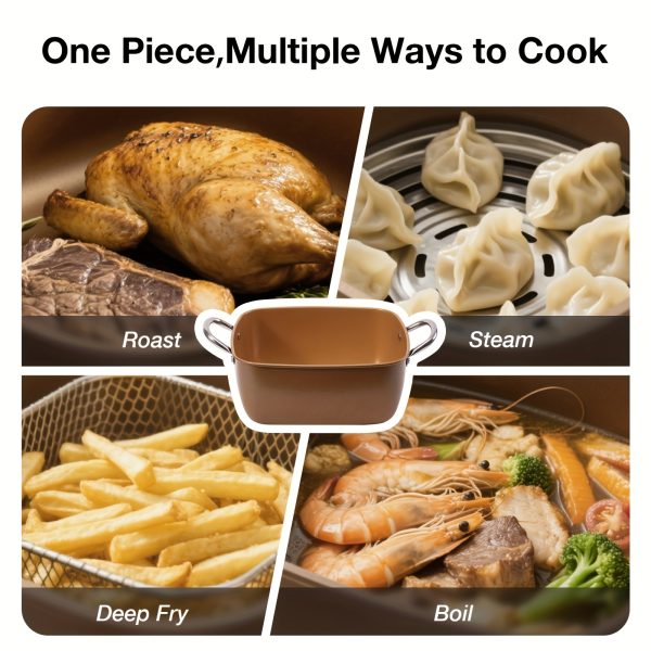 4pcs Fryer Set - Deep Square Pan, Fry Basket, Steamer Tray, saucepan lid- Dishwasher & Oven Safe, High Temperature Resistant Easy Clean Skillets, Restaurant Frying pan - Image 9
