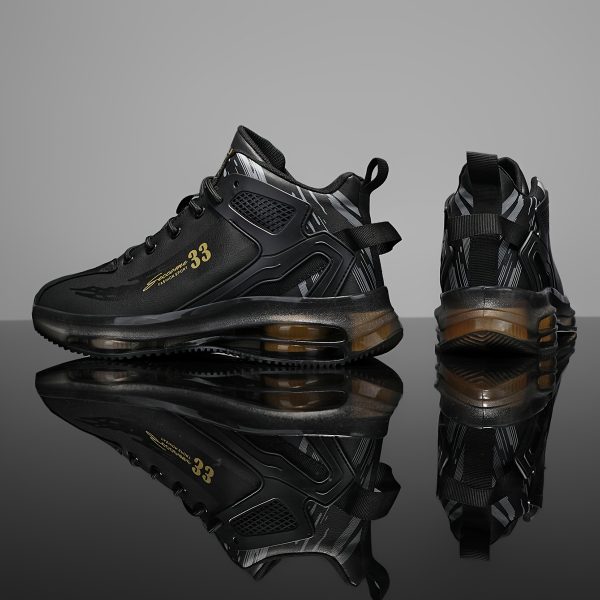[Lightweight Sneakers] Lightweight Men's Sneakers | Low-Top Lace-Up Design - Cushioned Midsole - Non-Slip Rubber Outsole - PU Upper - Black - for Casual & Formal Events, Gym Footwear, Sporty Look, Breathable Lining, Versatile Footwear, Fitness Enthusiasts, Durable Construction, Training Footwear - Image 8