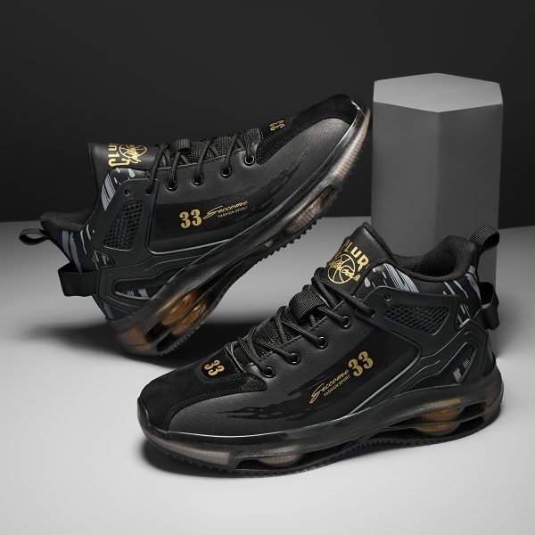 [Lightweight Sneakers] Lightweight Men's Sneakers | Low-Top Lace-Up Design - Cushioned Midsole - Non-Slip Rubber Outsole - PU Upper - Black - for Casual & Formal Events, Gym Footwear, Sporty Look, Breathable Lining, Versatile Footwear, Fitness Enthusiasts, Durable Construction, Training Footwear - Image 6