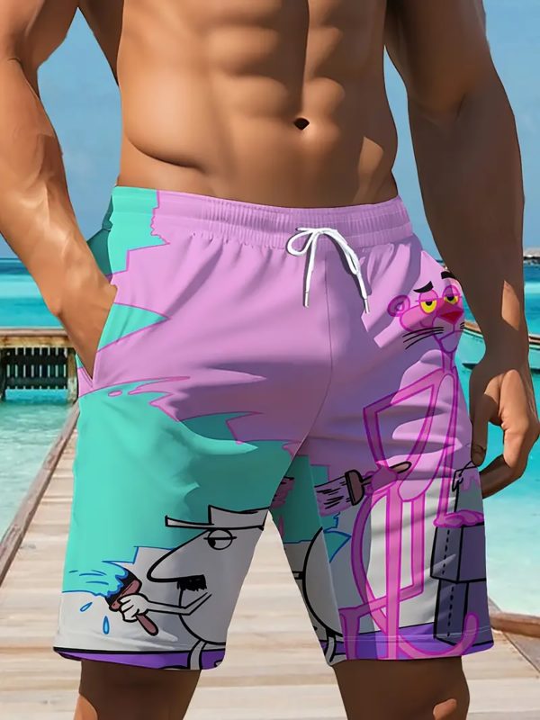 Men'S Summer Pink Leopard Pattern Print | Beach Shorts, Hawaiian Style, Tropical Palm Tree Print, Casual Quick Drying, 100% Polyester, Drawstring Waistband, Machine Washable, Beach Shorts - Image 4