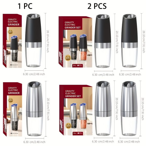 2pcs Gravity Electric Salt And Pepper Grinder Set, Battery Powered LED Light One Hand Automatic Operation, Adjustable Coarseness Mill Grinders Shakers Black, Kitchen Gadgets Gift Ideas, Best for Christmas - Image 5