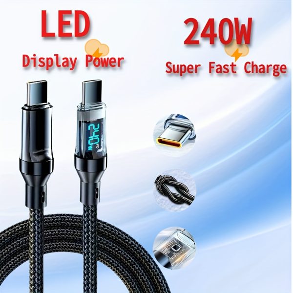 [Fast Charging Cable] PD240W 5A USB C Type-C Super Fast Charging Cable with LED Real-Time Display, Nylon Braided Data Cord for iPhone 16/15, Samsung, Xiaomi Redmi, OnePlus OPPO - Image 5