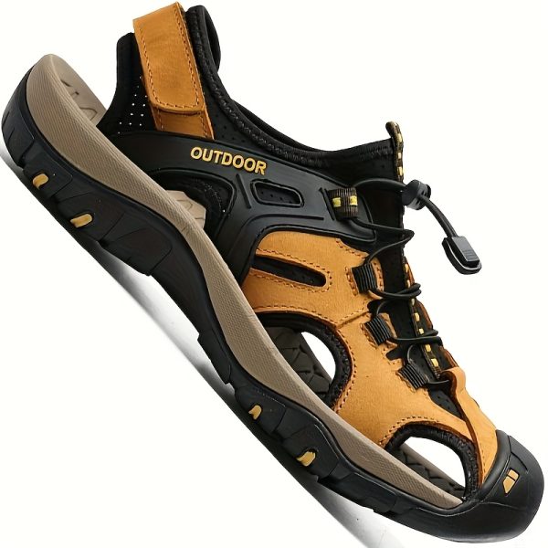 Men's Premium Genuine Leather Sandals - Closed Toe Fisherman Style, Black/Brown/Yellow, Summer Flip Flops & Hiking Shoes with Elastic Strap, Rubber Sole, And Comfortable Fabric Lining for Casual Outdoor Wear, Sandalias Keen Newport - Image 3