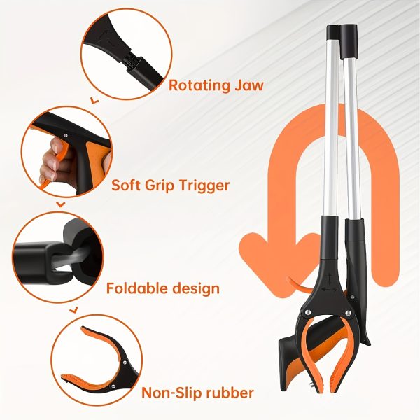 Heavy-Duty 32" Folding Orange Gripper Tool with 360° Rotating Head, 4" Wide Claws & Strong Magnetic Tip - Lightweight Stainless Steel Garbage Picker for Hotels, Home, Office Cleaning, Hotel Housekeeping Equipment, Durable Construction - Image 6
