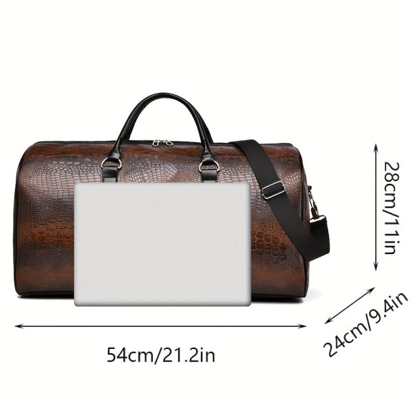 [Retro Duffel Bag] Durable Retro Crocodile-Textured Large Capacity Travel Duffel Bag | Unisex Vacation Luggage, Deep Brown/Black, Versatile Gift for Men & Women - Image 5
