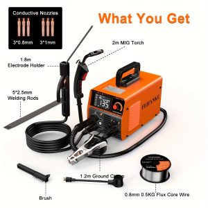 FEIFANKE MIG135 Heavy-Duty Commercial/Industrial Welding Machine - 110V/220V Dual Voltage, 120A DC Welder with Gasless MIG, Lift TIG, MMA/ARC, Flux Core - Compact Welder for Carbon & Stainless Steel, Workshop, Construction, Farm, DIY - with Electrical Holder & Wiring Harnesses, Metal Fabrication, Portable Design, Durable Build, Industrial Workers