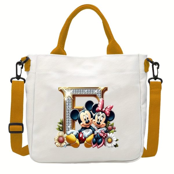 [DISNEY Crossbody Bag] DISNEY Large Capacity Crossbody Bag | White with Golden Lettering, Yellow Adjustable Strap, Durable Commuter & Travel Shoulder Bag for Women, Perfect Birthday Gift, Playful Design, Goldtoned Lettering, Mickey & Minnie Mouse - Image 13