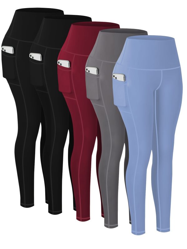 5-Pack Plus Size Sports Leggings For Women, High-Waisted Cropped Yoga Pants With Pockets, Fitness Running Compression Tights - Breathable & Moisture-Wicking Fabric - For Spring & Autumn - Ideal for Yoga, Running & Fitness - Perfect Gift for Active Women - Image 5