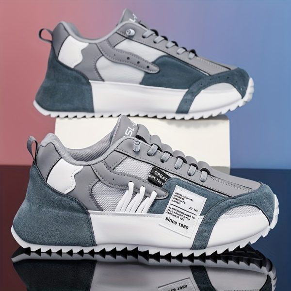 [Trendy Sneakers] Comfortable Plus Size Men's Casual Sneakers | Versatile Trendy Running Shoes with Mesh Ventilation, Olive Green & White Design, Lace-Up Closure for All Seasons, Comfortable Fabric Upper with PVC Sole - Image 3
