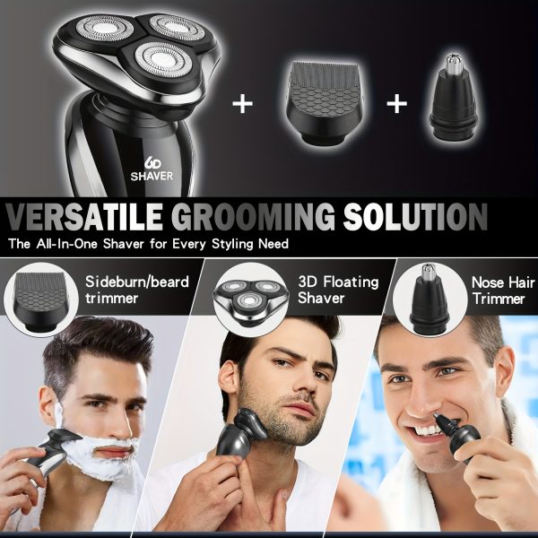 SKYUV Men's 3-in-1 Electric Razor - USB Rechargeable, Portable Shaver with Nose Hair Trimmer & Digital Display, Stainless Steel Blades for Smooth Shaving, Ergonomic Design, Fast Charging, Long-Lasting Battery, Easy to Clean - Image 5