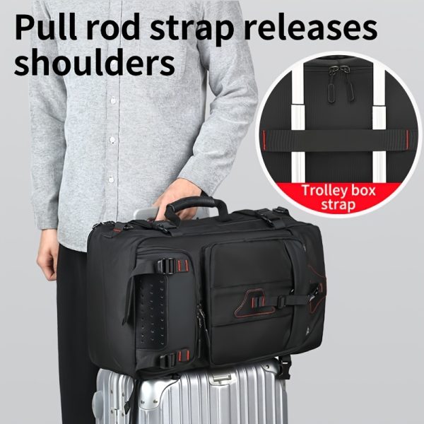 Men's Convertible Travel Backpack - Lightweight Carry-On Laptop Bag with 15.6" Laptop compartment, Expandable Shoe storage, Durable Polyester Construction, Adjustable Shoulder Straps & Side Pockets - Convertible Duffle for Business, Gym, Airplane, Hiking - All-in-One Backpack for Frequent Travelers, Business Trip, Sporty Look, Reinforced Stitching, Zippered Pockets, Frequent Flyer - Image 6