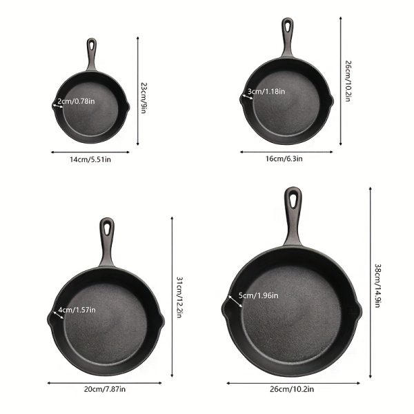 [Cast Iron Skillet] 3pcs/4pcs/5pcs Cast Iron Skillet Set | 6 Inch/8 Inch/10 Inch Cast Iron Frying Pan, Household Pan, Kitchen Accessories, Home Cook, Cast Iron Pan Without Coating Set - Image 8