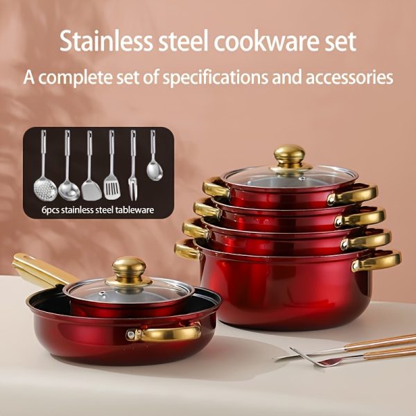 18pcs thick stainless steel cookware set, non stick cookware set, heat-resistant, frying pan, flat bottomed pan, stew pot, multifunctional, stylish, durable, suitable for induction cookers, outdoor anti stick cookware set - Image 11