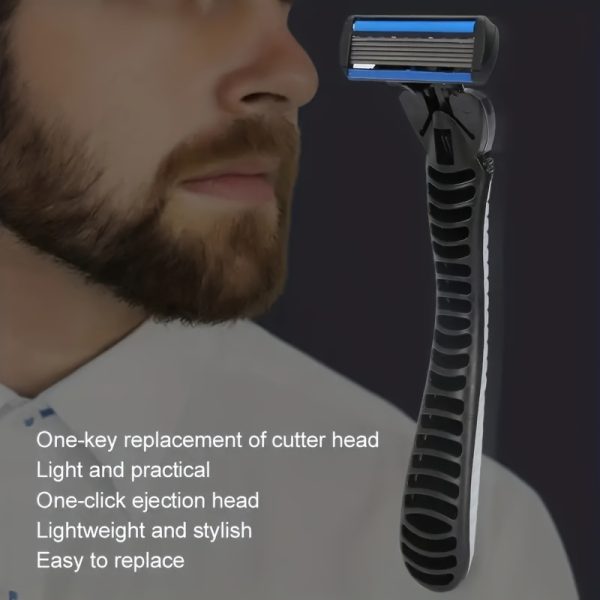 Men's 6-Layer Manual Razor Set with Non-Slip Metal Handle, Multiple Replacement Blades - Ideal for Beard and Mustache Trimming, Men's Grooming Kit|Sleek Razor Design|Durable Shaver Set, Beard Grooming Kit - Image 11