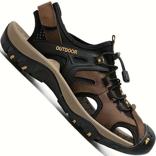 Men's Premium Genuine Leather Sandals - Closed Toe Fisherman Style, Black/Brown/Yellow, Summer Flip Flops & Hiking Shoes with Elastic Strap, Rubber Sole, And Comfortable Fabric Lining for Casual Outdoor Wear, Sandalias Keen Newport - Image 2
