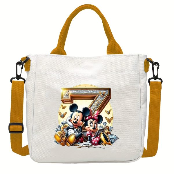 [DISNEY Crossbody Bag] DISNEY Large Capacity Crossbody Bag | White with Golden Lettering, Yellow Adjustable Strap, Durable Commuter & Travel Shoulder Bag for Women, Perfect Birthday Gift, Playful Design, Goldtoned Lettering, Mickey & Minnie Mouse - Image 29