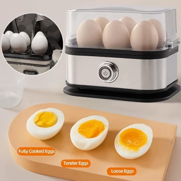 Premium Electric Quick Egg Cooker, 6 Eggs Cooked, 7-in-1 Function with Tray Lid for Soft Boiling/Medium Boiling/Egg Frying/Baking Vegetables And Steaming, Stainless Steel - Image 8
