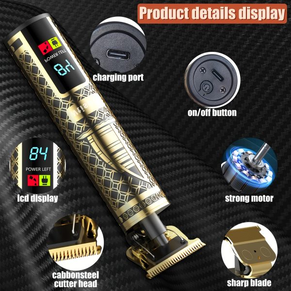 3pcs/se 1pc/sett Men's Professional Golden Hair Clipper & Trimmer Set - USB Rechargeable Hair Cutting Kit with LCD Display Including Electric Shaver, T-Blade Trimmer, 8 Limit Combs, 3 USB Cables, 3 Cleaning Brushes & Combs - The Ideal Gift - Image 9