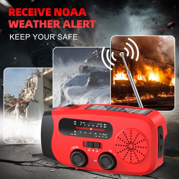 Emergency Radio: Solar-Powered, Power Bank, Hand Crank, AM/FM NOAA Portable Weather Radio, 2000 MAh Mobile Power, USB Charging, Solar, With LED Flashlight, Hurricane - Image 2