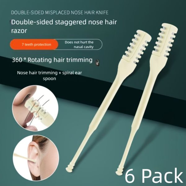 Today's Deal! 6pcs Gift Set, Works Better Than Electric Trimmers! Upgraded 2-in-1 Nose Hair Trimmer - Gentle, Painless, Unisex. Portable Manual Design with 360° Dual Heads: Precision Nose Hair Trimming + Earwax Cleaning. Light Beige-safe Facial Hair Tool - Image 4