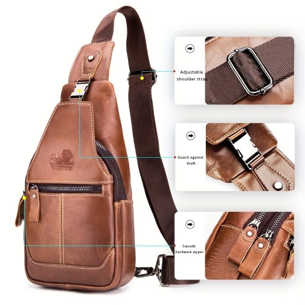 [New Leather Chest Bag] 2024 New Large Capacity Pure Leather Men's Chest Bag | First Layer Cowhide Crossbody Bag - Image 5