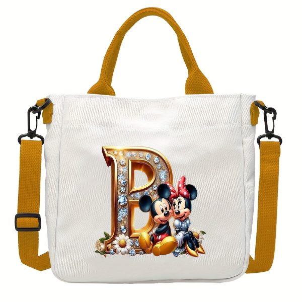 [DISNEY Crossbody Bag] DISNEY Large Capacity Crossbody Bag | White with Golden Lettering, Yellow Adjustable Strap, Durable Commuter & Travel Shoulder Bag for Women, Perfect Birthday Gift, Playful Design, Goldtoned Lettering, Mickey & Minnie Mouse - Image 6