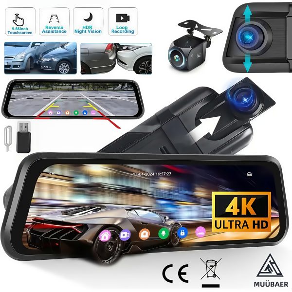 4K Touch Screen Mirror Dash Cam