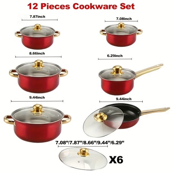 18pcs thick stainless steel cookware set, non stick cookware set, heat-resistant, frying pan, flat bottomed pan, stew pot, multifunctional, stylish, durable, suitable for induction cookers, outdoor anti stick cookware set - Image 6