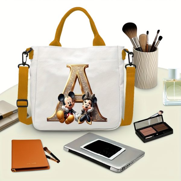 [DISNEY Crossbody Bag] DISNEY Large Capacity Crossbody Bag | White with Golden Lettering, Yellow Adjustable Strap, Durable Commuter & Travel Shoulder Bag for Women, Perfect Birthday Gift, Playful Design, Goldtoned Lettering, Mickey & Minnie Mouse - Image 7