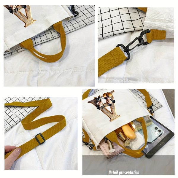 [DISNEY Crossbody Bag] DISNEY Large Capacity Crossbody Bag | White with Golden Lettering, Yellow Adjustable Strap, Durable Commuter & Travel Shoulder Bag for Women, Perfect Birthday Gift, Playful Design, Goldtoned Lettering, Mickey & Minnie Mouse - Image 14