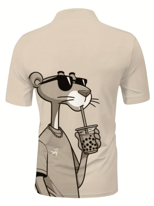 Men's Casual Short Sleeve Shirt - 3D Pink Panther Print, Breathable Summer Streetwear, Button- Collar, Machine Washable, Comfortable Fashion, Playful Design, Smooth Texture - Image 7