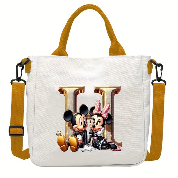 [DISNEY Crossbody Bag] DISNEY Large Capacity Crossbody Bag | White with Golden Lettering, Yellow Adjustable Strap, Durable Commuter & Travel Shoulder Bag for Women, Perfect Birthday Gift, Playful Design, Goldtoned Lettering, Mickey & Minnie Mouse - Image 15