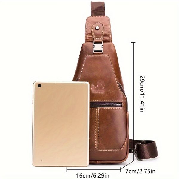 [New Leather Chest Bag] 2024 New Large Capacity Pure Leather Men's Chest Bag | First Layer Cowhide Crossbody Bag - Image 3