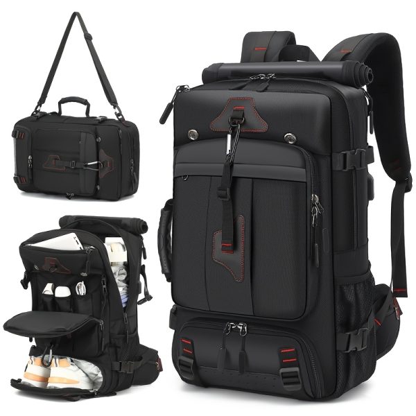 Men's Convertible Travel Backpack - Lightweight Carry-On Laptop Bag with 15.6" Laptop compartment, Expandable Shoe storage, Durable Polyester Construction, Adjustable Shoulder Straps & Side Pockets - Convertible Duffle for Business, Gym, Airplane, Hiking - All-in-One Backpack for Frequent Travelers, Business Trip, Sporty Look, Reinforced Stitching, Zippered Pockets, Frequent Flyer - Image 5