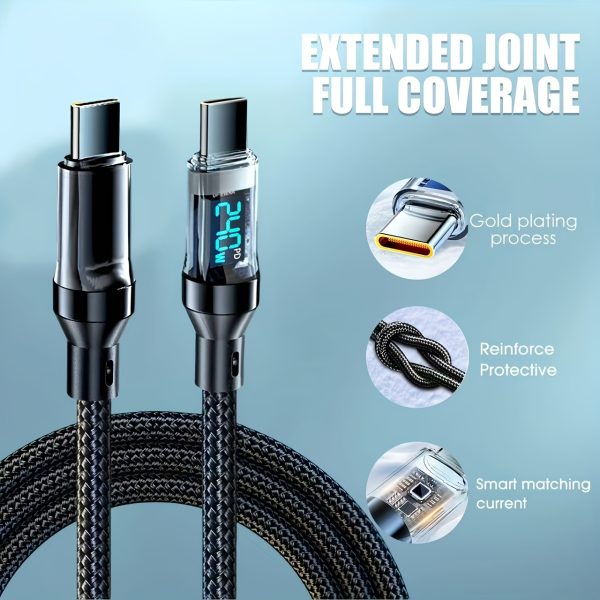 [Fast Charging Cable] PD240W 5A USB C Type-C Super Fast Charging Cable with LED Real-Time Display, Nylon Braided Data Cord for iPhone 16/15, Samsung, Xiaomi Redmi, OnePlus OPPO - Image 7