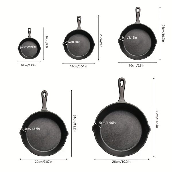 [Cast Iron Skillet] 3pcs/4pcs/5pcs Cast Iron Skillet Set | 6 Inch/8 Inch/10 Inch Cast Iron Frying Pan, Household Pan, Kitchen Accessories, Home Cook, Cast Iron Pan Without Coating Set - Image 9