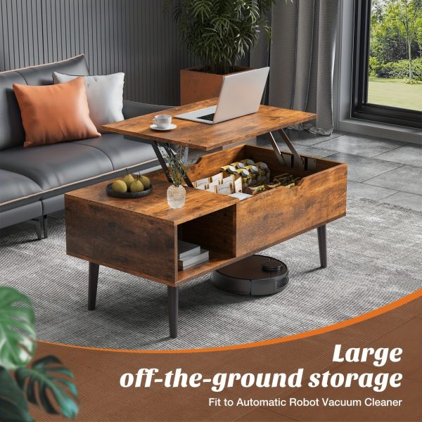 Lift Top Coffee Table (Free Shipping) For Living Room With Hidden Storage Compartment, With Adjustable Storage Shelf For Living Room, Vintage Style, Durable Wood Construction, Lift-top Drawer Modern Coffee Tables Wood Coffee Table, Local Warehouse - Image 2