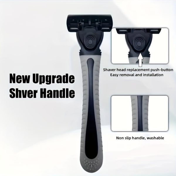 Men's 6-Layer Manual Razor Set with Non-Slip Metal Handle, Multiple Replacement Blades - Ideal for Beard and Mustache Trimming, Men's Grooming Kit|Sleek Razor Design|Durable Shaver Set, Beard Grooming Kit - Image 2