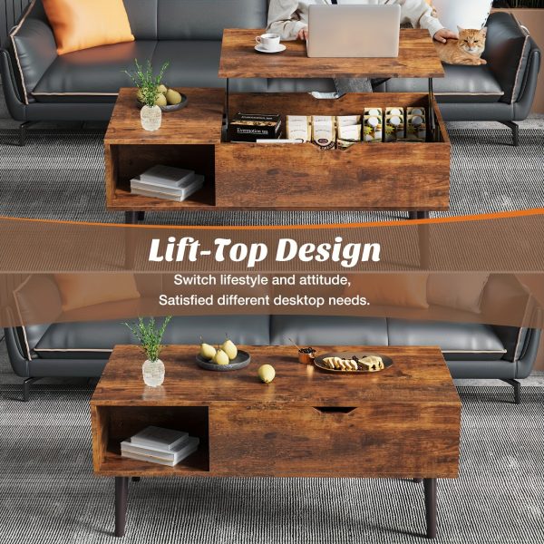 Lift Top Coffee Table (Free Shipping) For Living Room With Hidden Storage Compartment, With Adjustable Storage Shelf For Living Room, Vintage Style, Durable Wood Construction, Lift-top Drawer Modern Coffee Tables Wood Coffee Table, Local Warehouse - Image 4