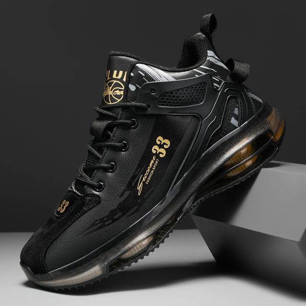 [Lightweight Sneakers] Lightweight Men's Sneakers | Low-Top Lace-Up Design - Cushioned Midsole - Non-Slip Rubber Outsole - PU Upper - Black - for Casual & Formal Events, Gym Footwear, Sporty Look, Breathable Lining, Versatile Footwear, Fitness Enthusiasts, Durable Construction, Training Footwear - Image 3