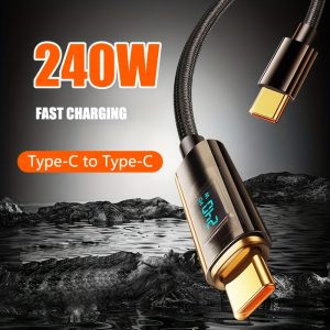 QYSGute 240W Max Fast Charging, Digital Display 480Mbps Data Transfer, 8K Video Support, Durable Braided Cord USB-C to USB-C Charging Cable, Compatible with 120W/100W, Male to Male Type-C Cable for IPhone16/15, MacBook/iPad/Xiaomi And Other Devices