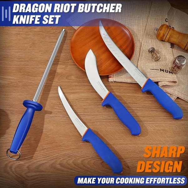 4pcs Butcher Knife Set Brisket Trimming Set Include 6" Cutting Knife, 6" Skinning Knife, 10" Butcher Breaking Knife And 10" Sharpening Steel - Image 6